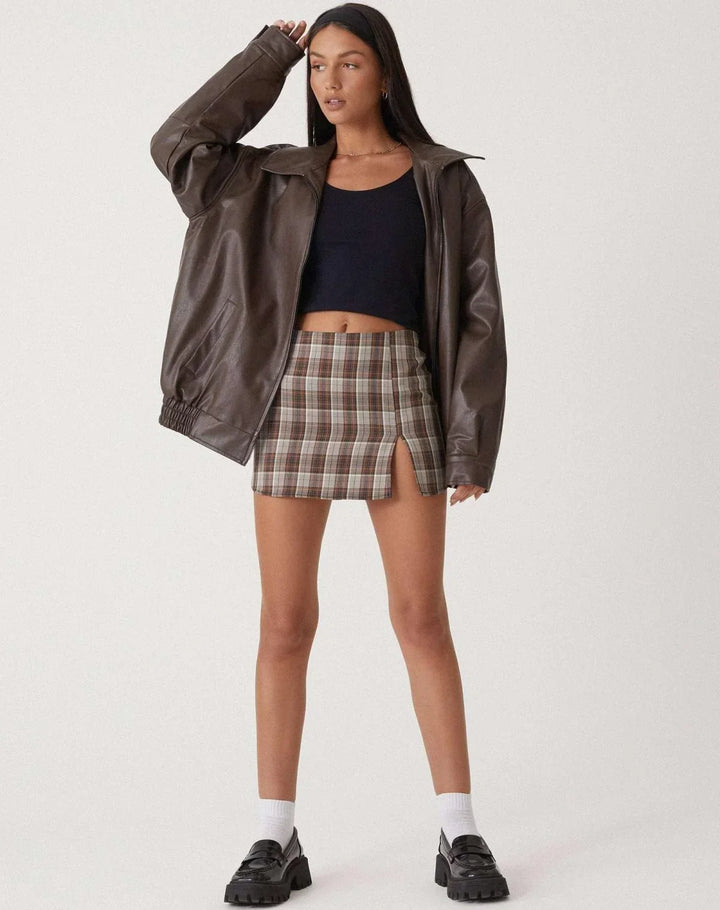 Women's Oversized Faux Leather Jacket, Collared – Front Zip