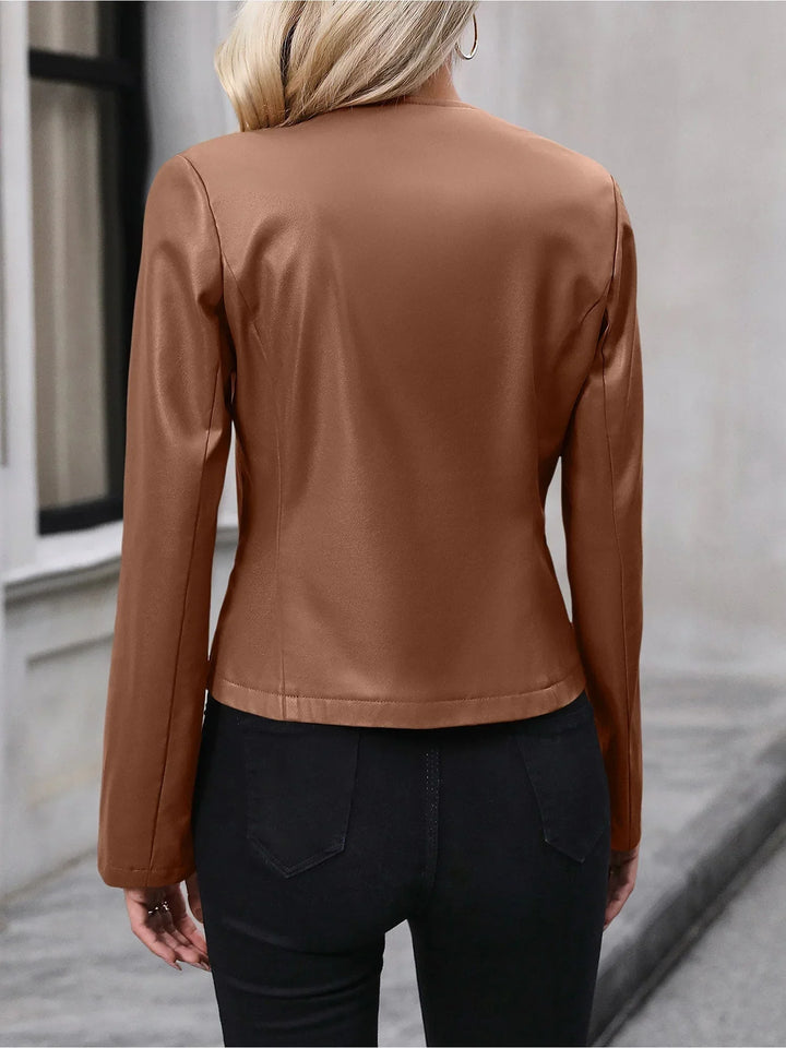 Women's Leather Jacket Cropped Moto Zip