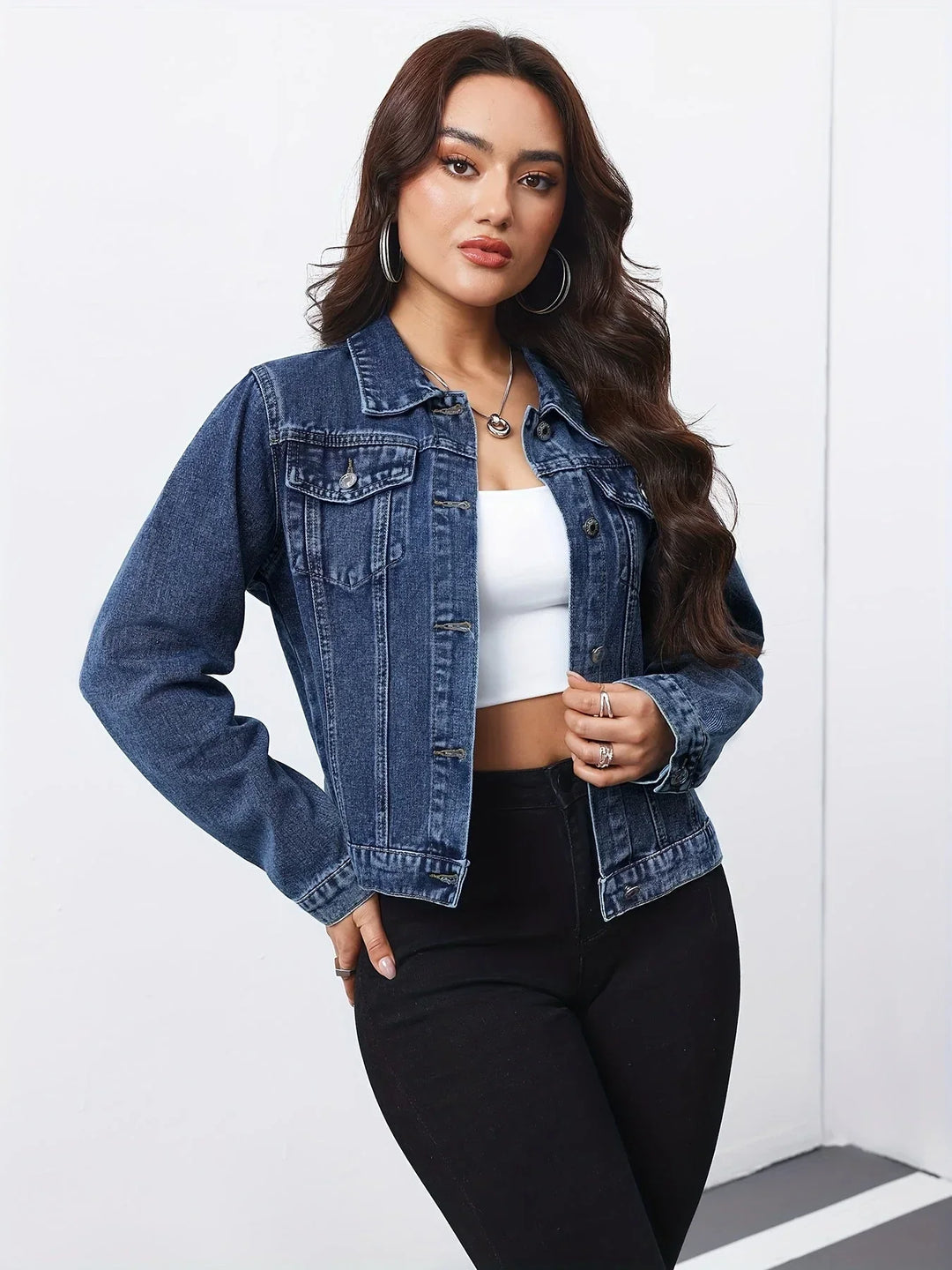 Women's Cropped Denim Jacket – Button Front