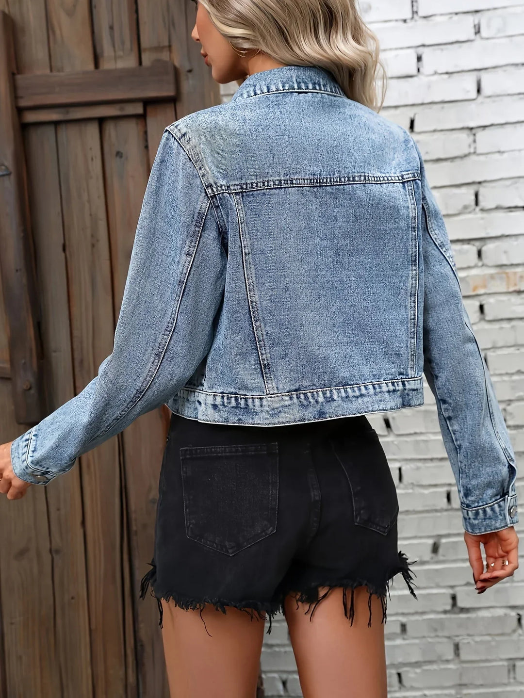 Women's Button Front Cropped Denim Jacket