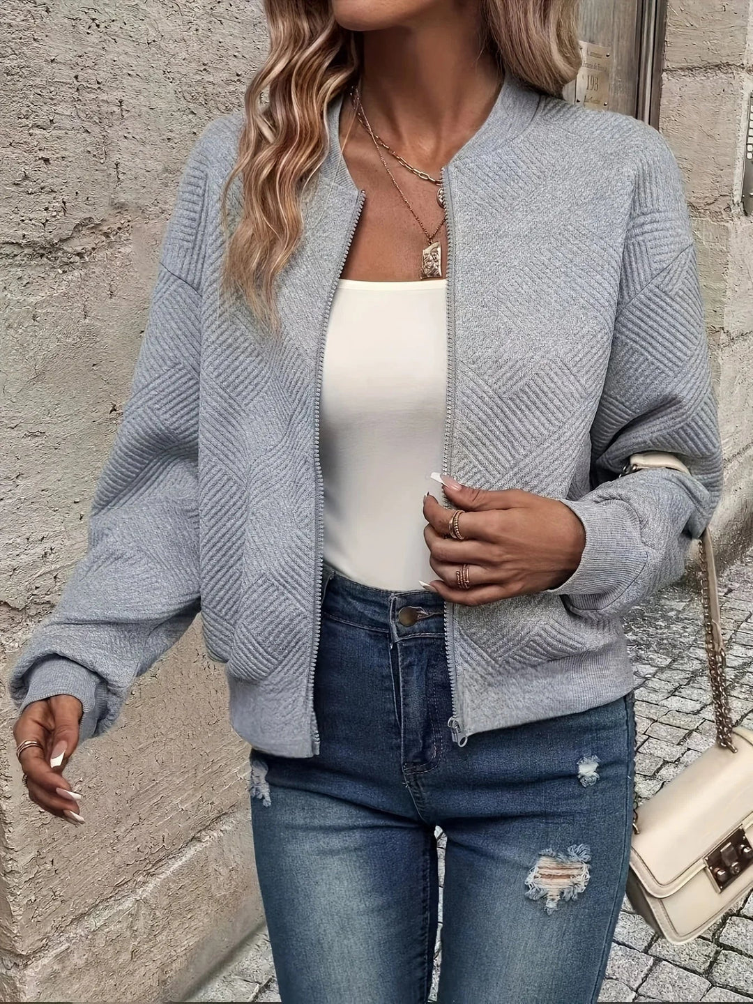 Women's Quilted Cropped Zip Front Bomber Jacket