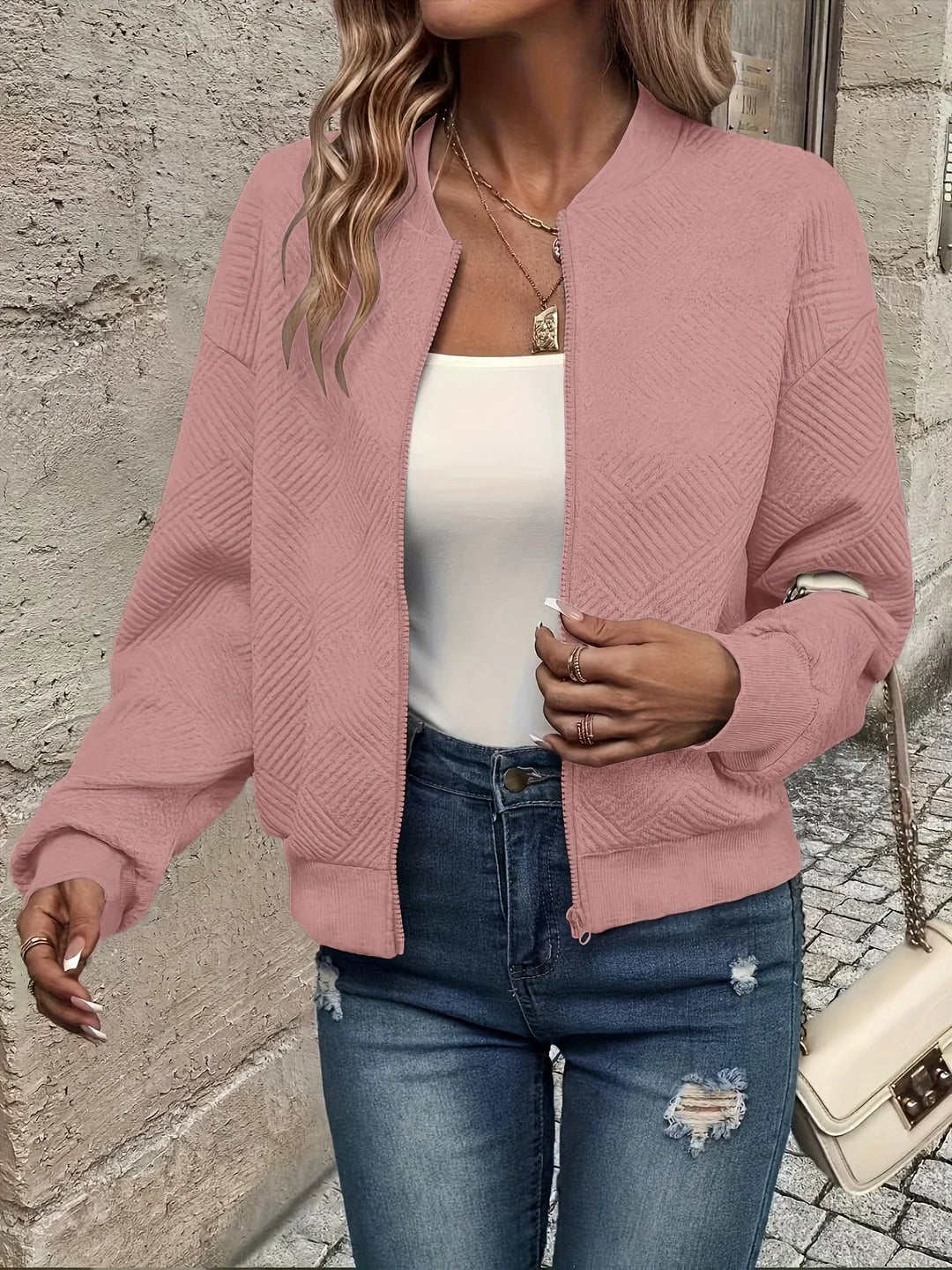 Women's Quilted Cropped Zip Front Bomber Jacket