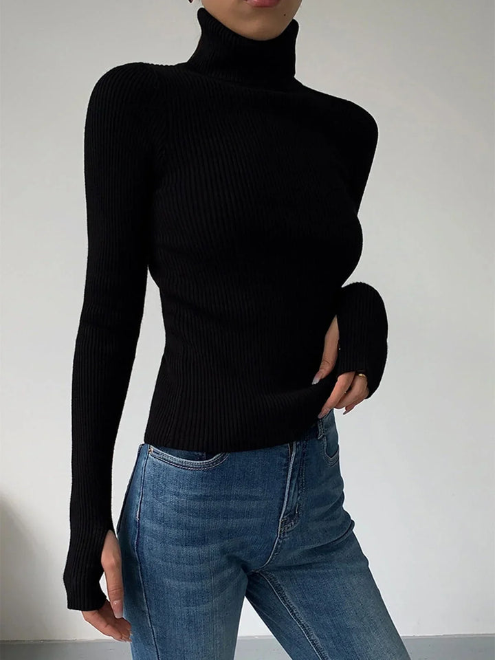 Women's Knitted Ribbed Turtleneck Jumper