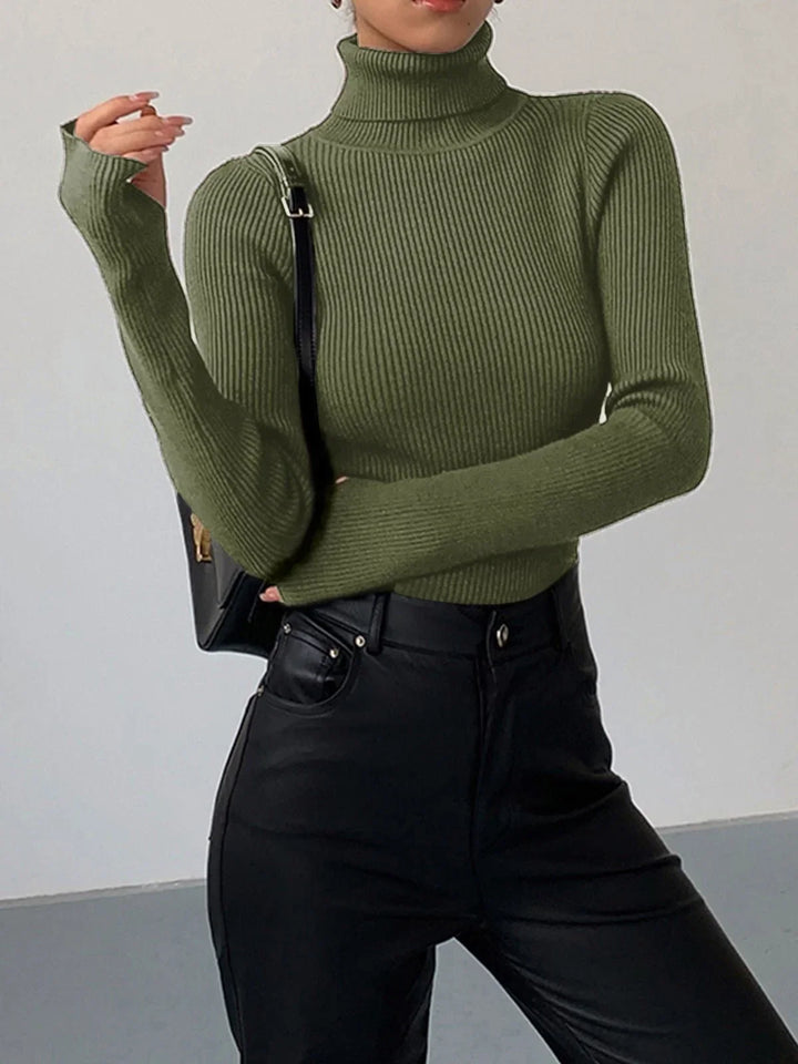 Women's Knitted Ribbed Turtleneck Jumper