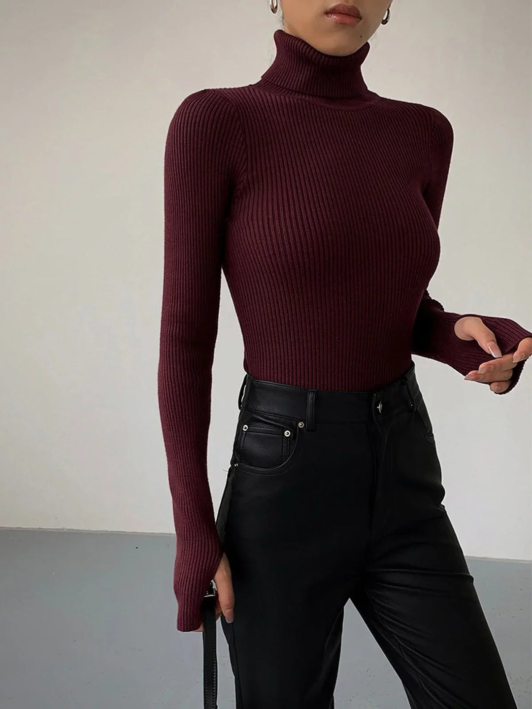 Women's Knitted Ribbed Turtleneck Jumper