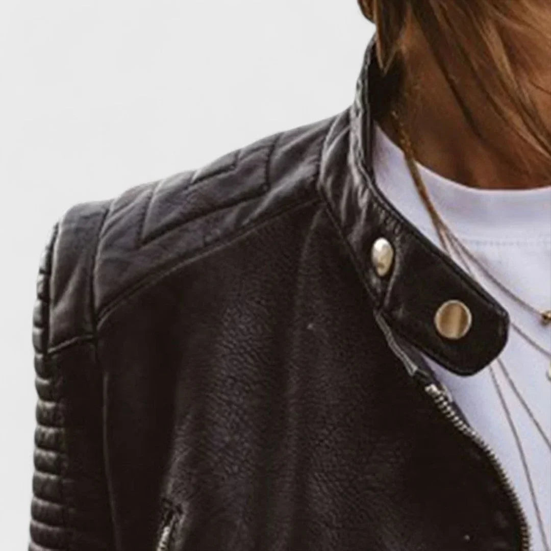 Women's Quilted Jacket, Faux Leather Cropped Moto