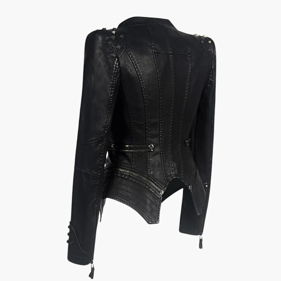 Women's Faux Leather Peplum Studded Biker Jacket