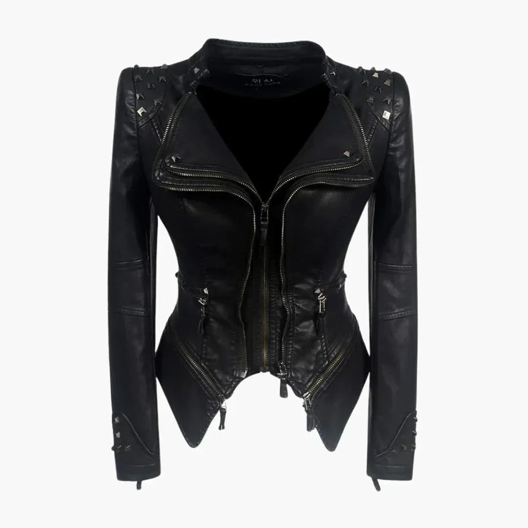 Women's Faux Leather Peplum Studded Biker Jacket