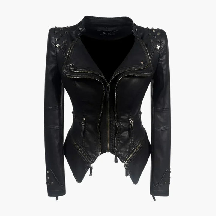 Women's Faux Leather Peplum Studded Biker Jacket