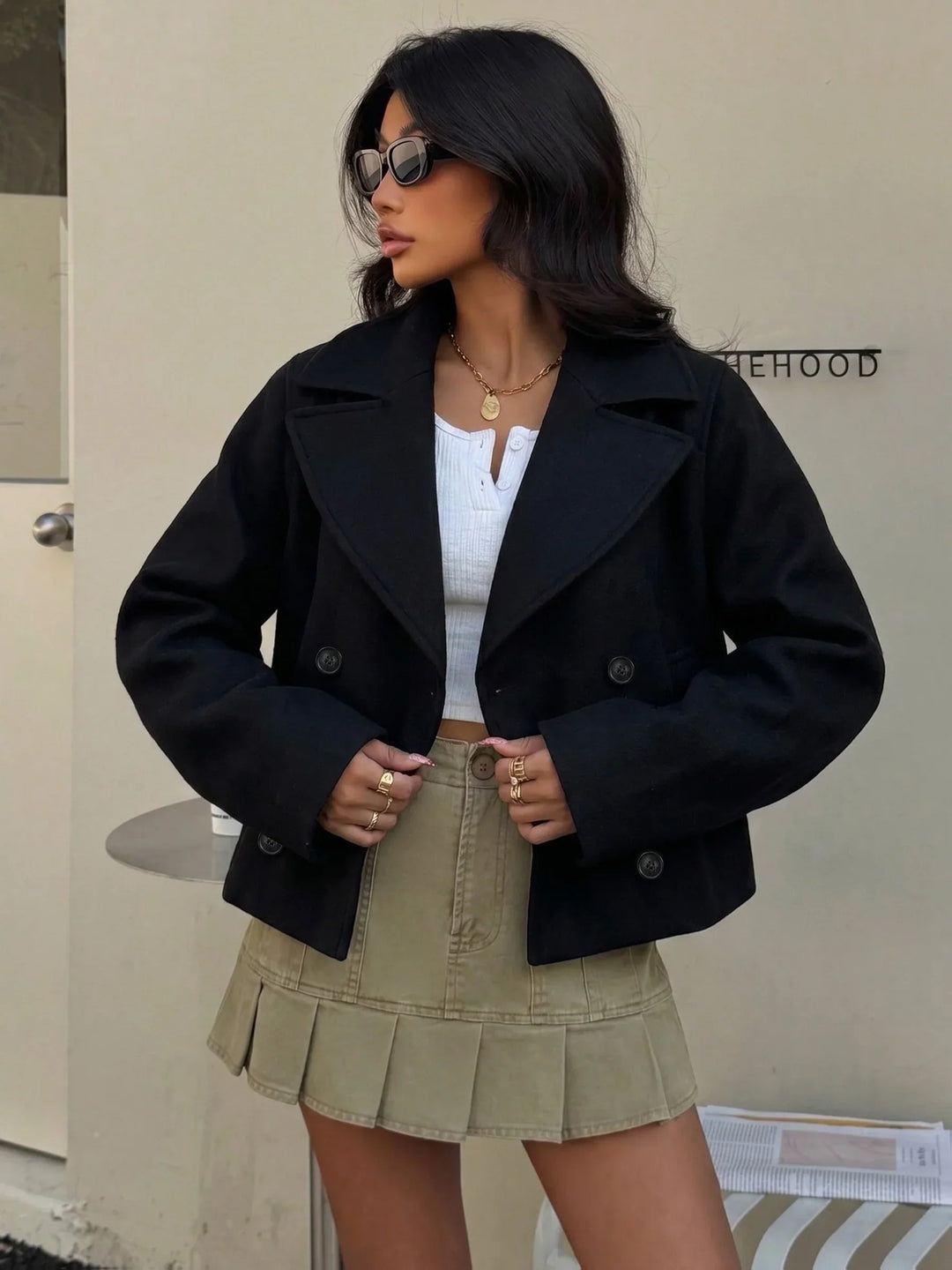 Women's Cropped Double Breasted Wool Peacoat