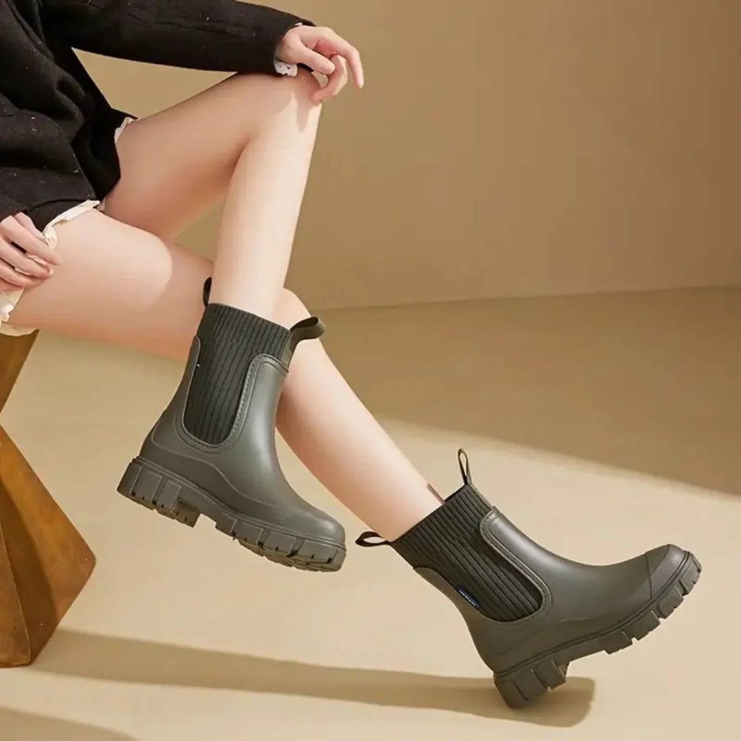Women's Ankle Boots – Ribbed Knit Cuff