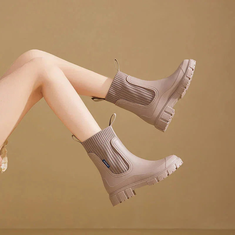 Women's Ankle Boots – Ribbed Knit Cuff