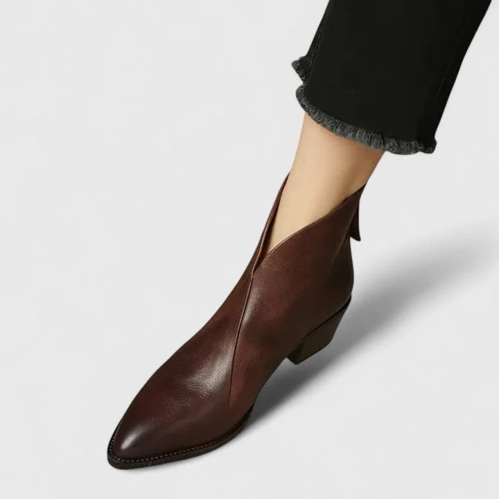 Women's Faux Leather Side Zip Ankle Boots – V-Cut Topline