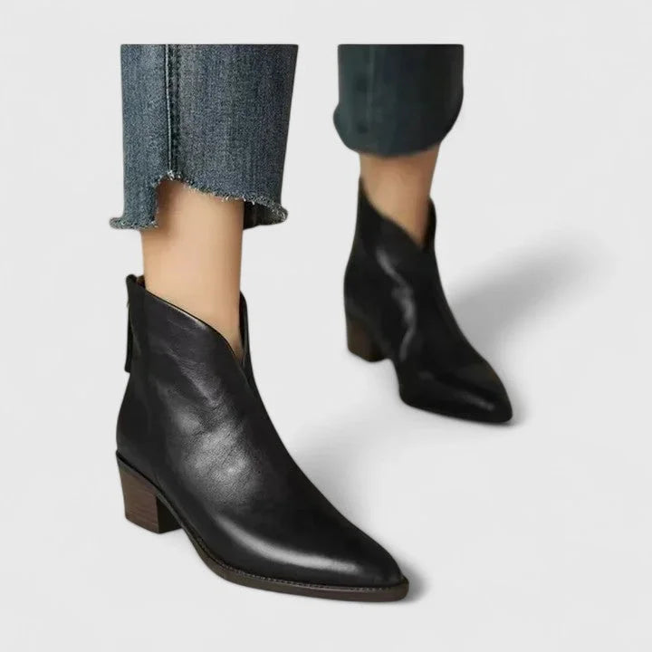 Women's Faux Leather Side Zip Ankle Boots – V-Cut Topline