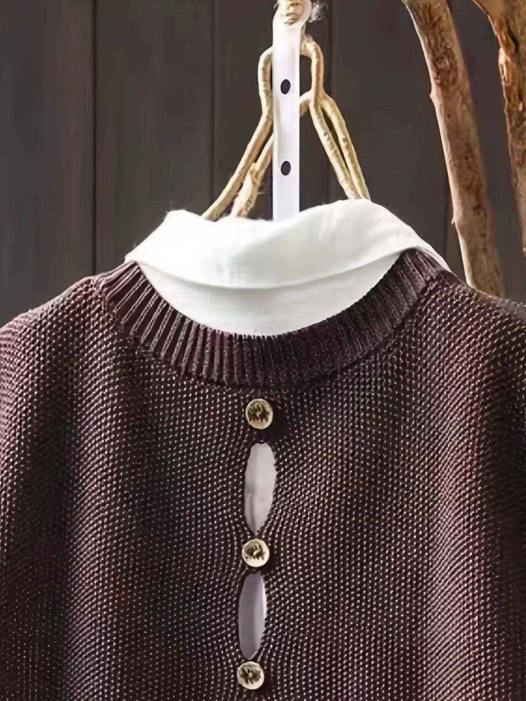 Women's Knit Crew Neck Jumper – Back Button Placket