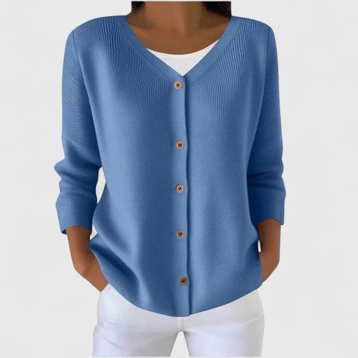 Women's Knit Button-Front V-Neck Cardigan – Ribbed Texture