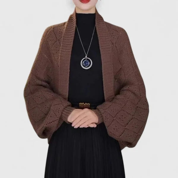 Women's Knit Open-Front Shawl Collar Cardigan – Diamond Pattern