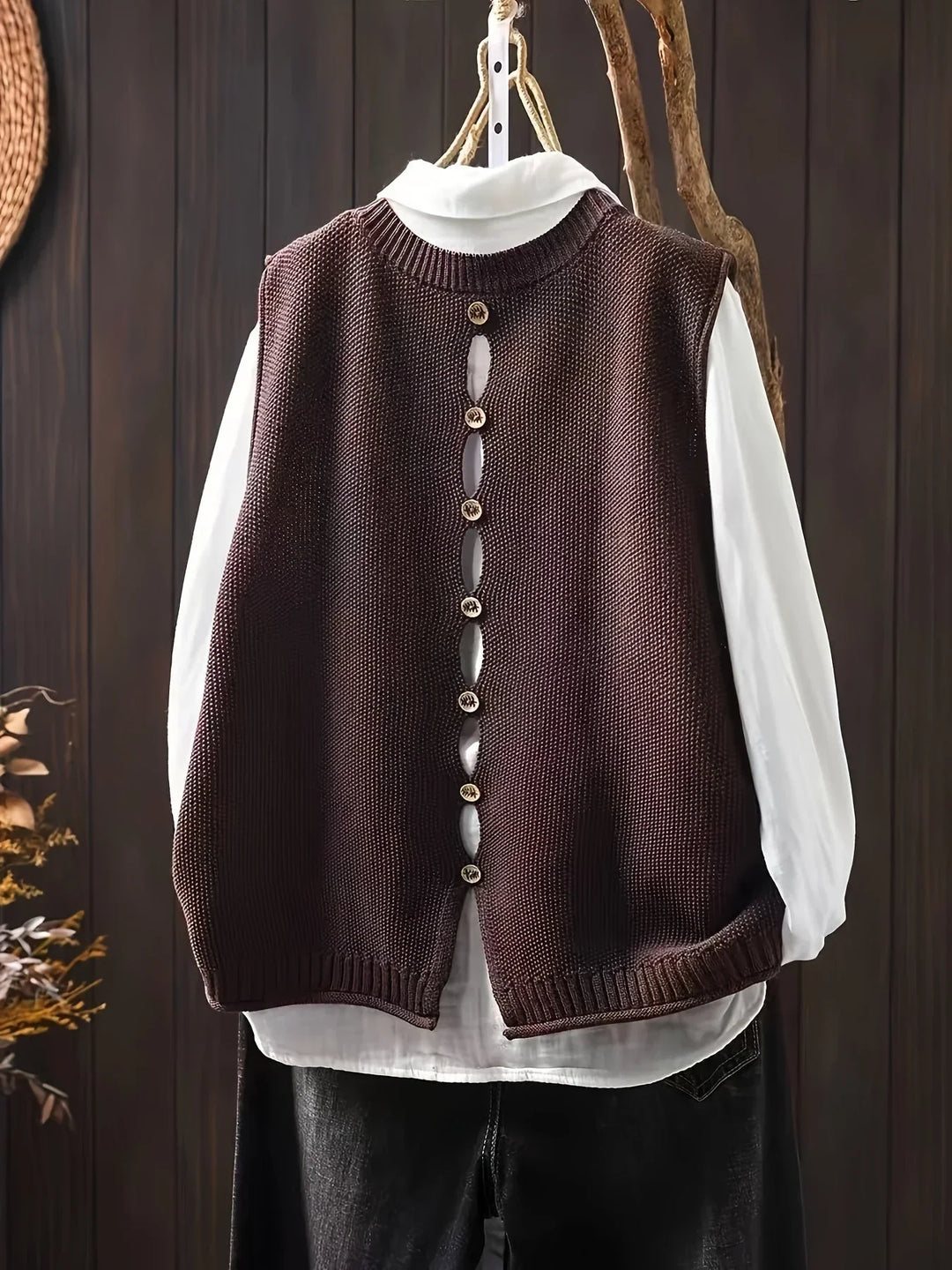 Women's Knit Crew Neck Jumper – Back Button Placket