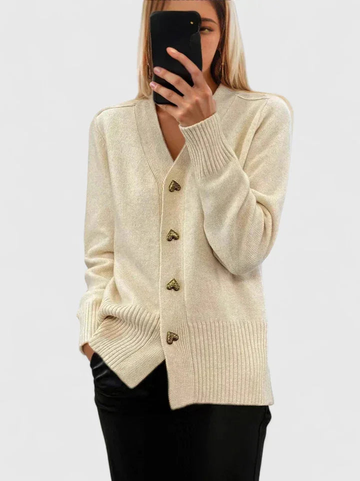 Women's Knit Button-Front V-Neck Cardigan – Heart