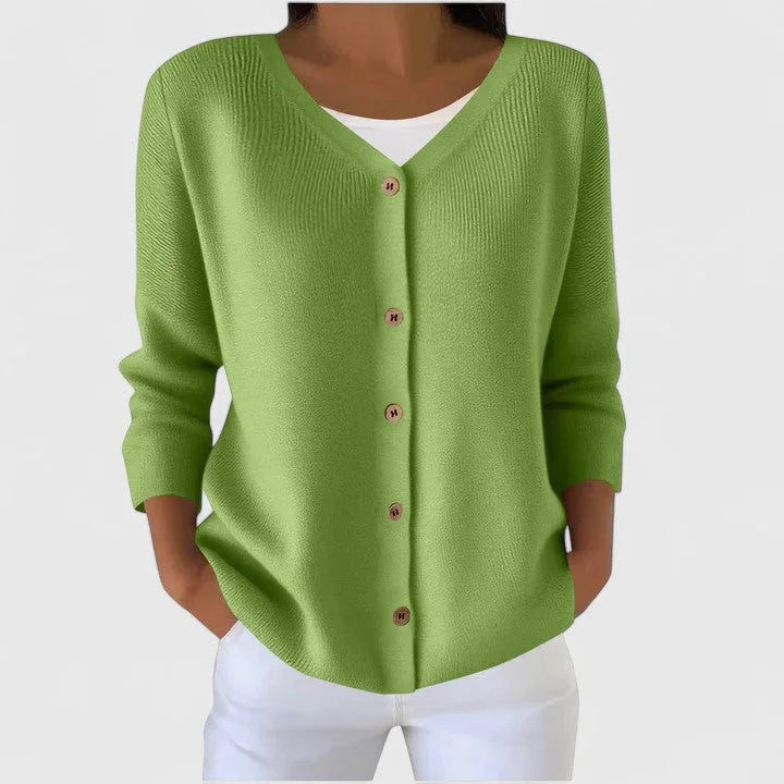 Women's Knit Button-Front V-Neck Cardigan – Ribbed Texture