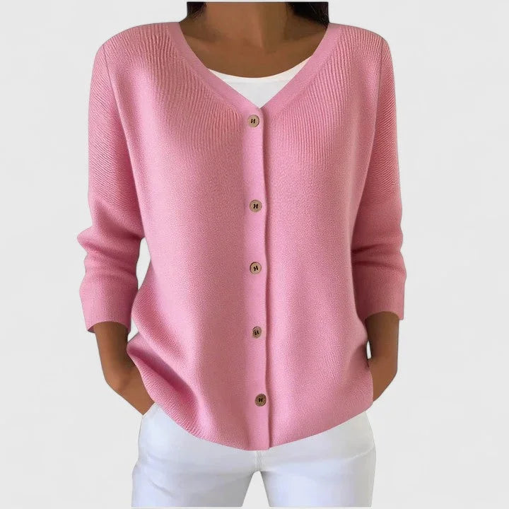 Women's Knit Button-Front V-Neck Cardigan – Ribbed Texture