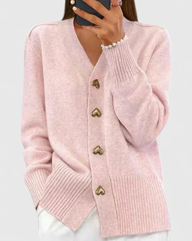 Women's Knit Button-Front V-Neck Cardigan – Heart