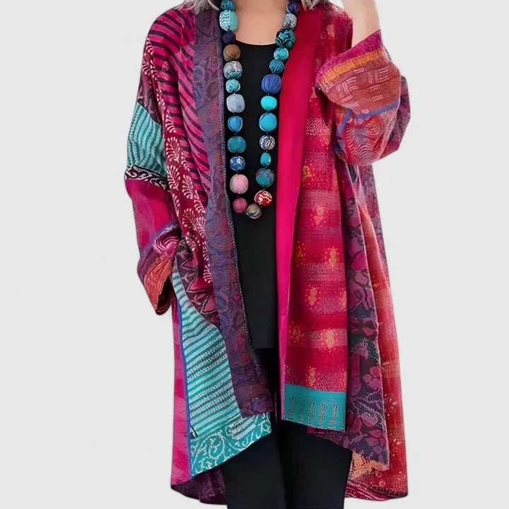 Women's Open-Front Kimono – Patchwork Mixed Print