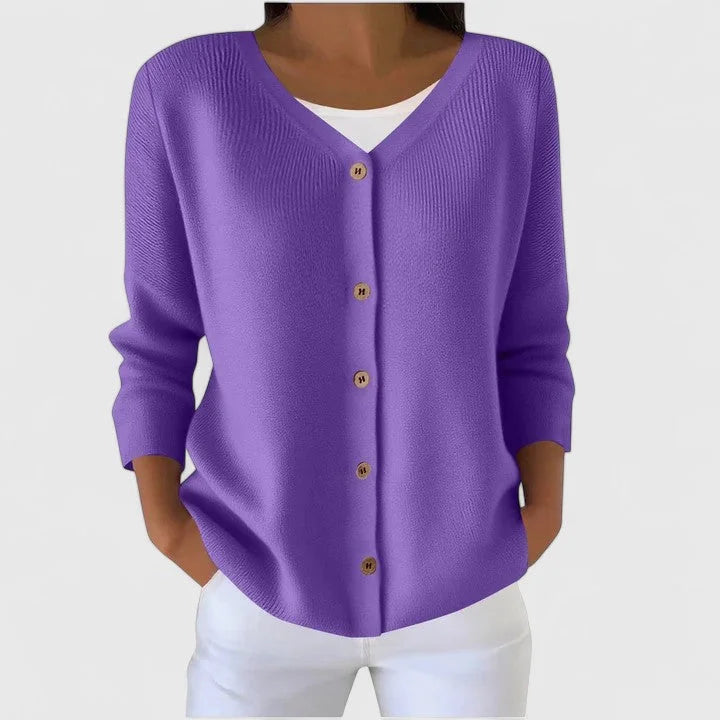 Women's Knit Button-Front V-Neck Cardigan – Ribbed Texture