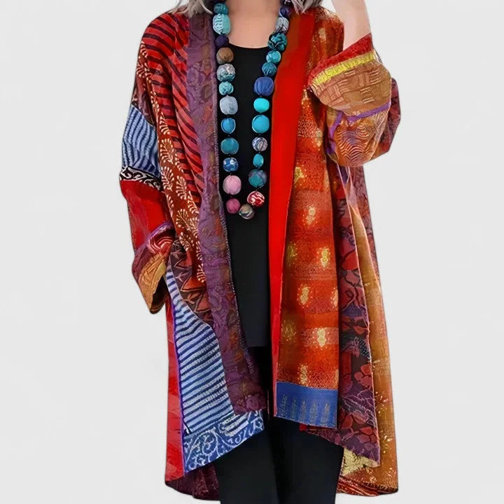 Women's Open-Front Kimono – Patchwork Mixed Print
