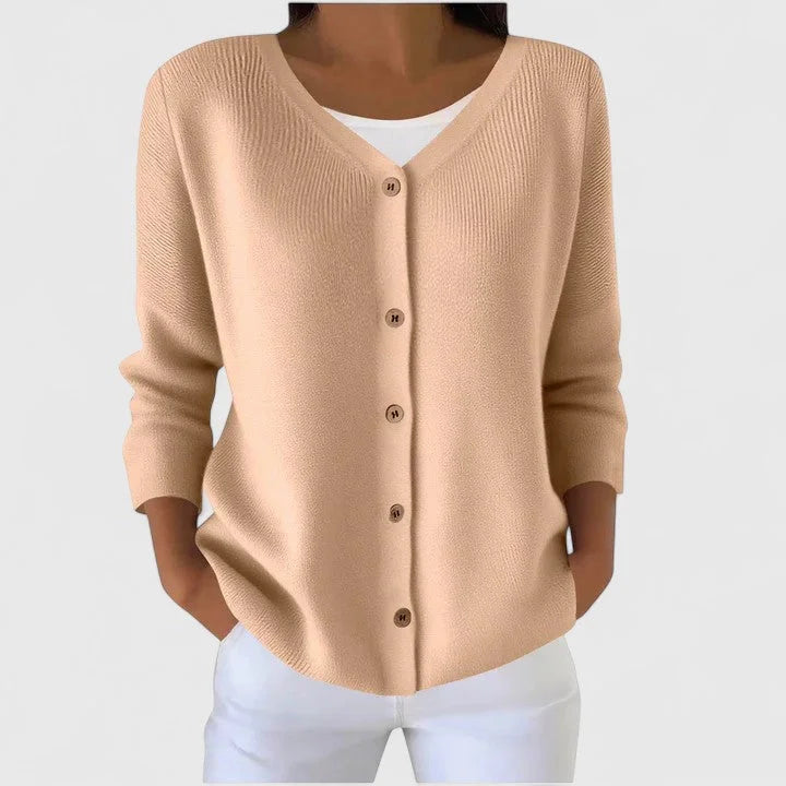 Women's Knit Button-Front V-Neck Cardigan – Ribbed Texture