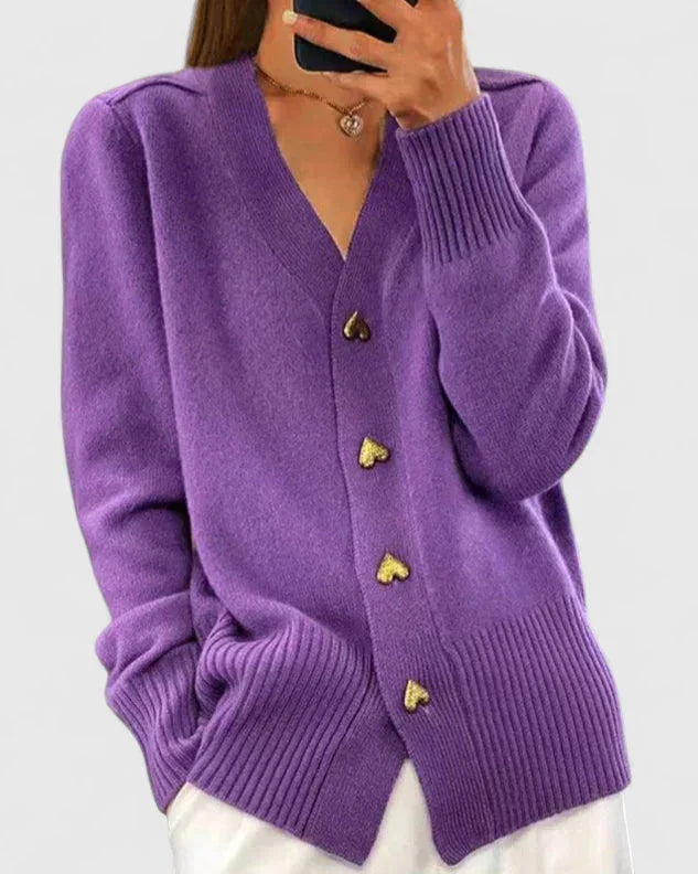 Women's Knit Button-Front V-Neck Cardigan – Heart