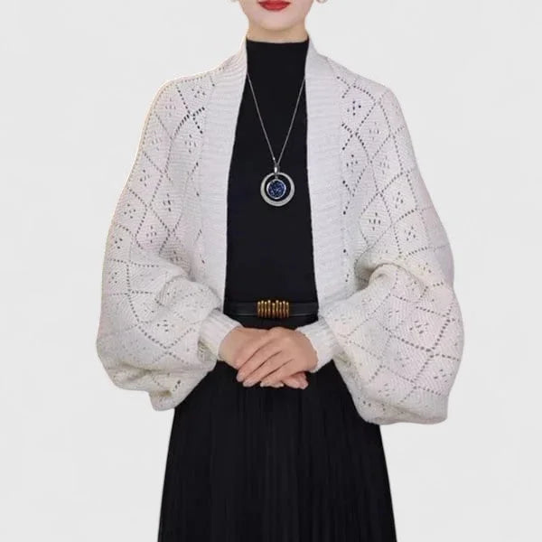 Women's Knit Open-Front Shawl Collar Cardigan – Diamond Pattern