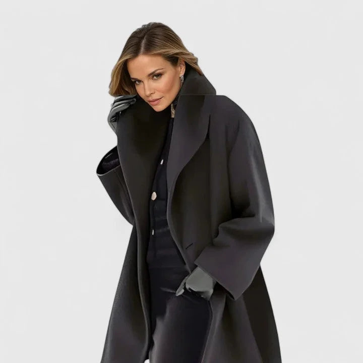 Women's Button-Front Shawl Collar Wool Coat