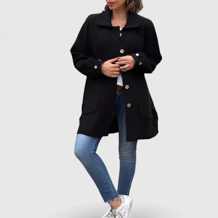 Women's Button-Front Collared Wool Coat – Bow Details On Back