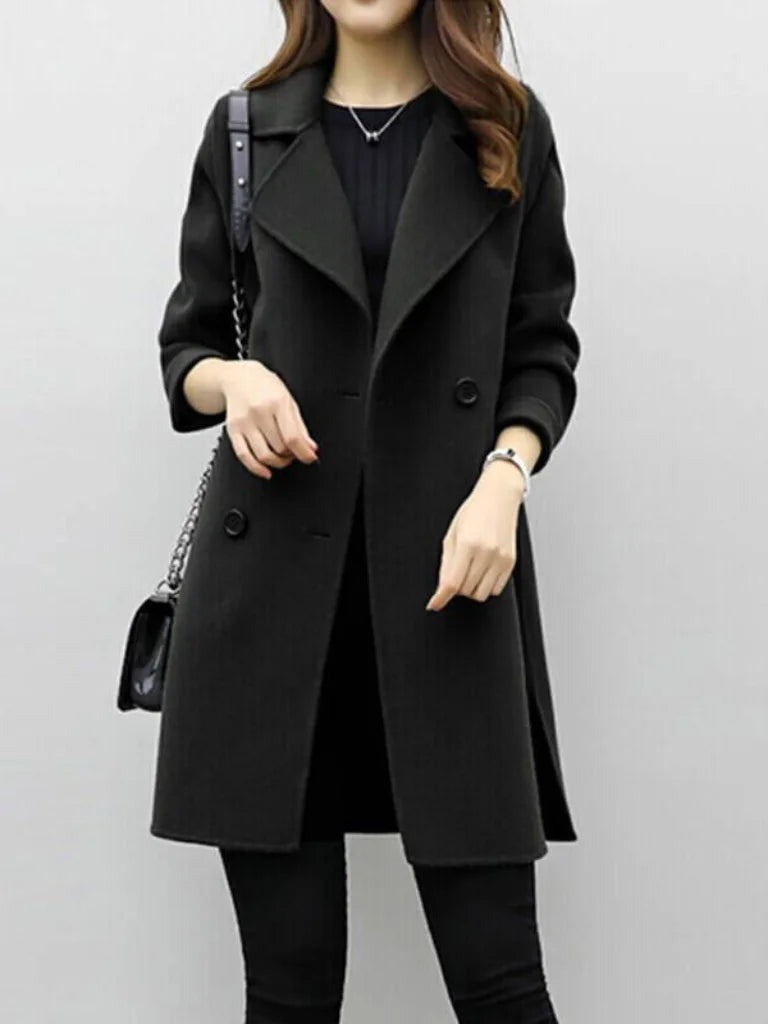 Women's Double-Breasted Notch Lapel Wool Coat