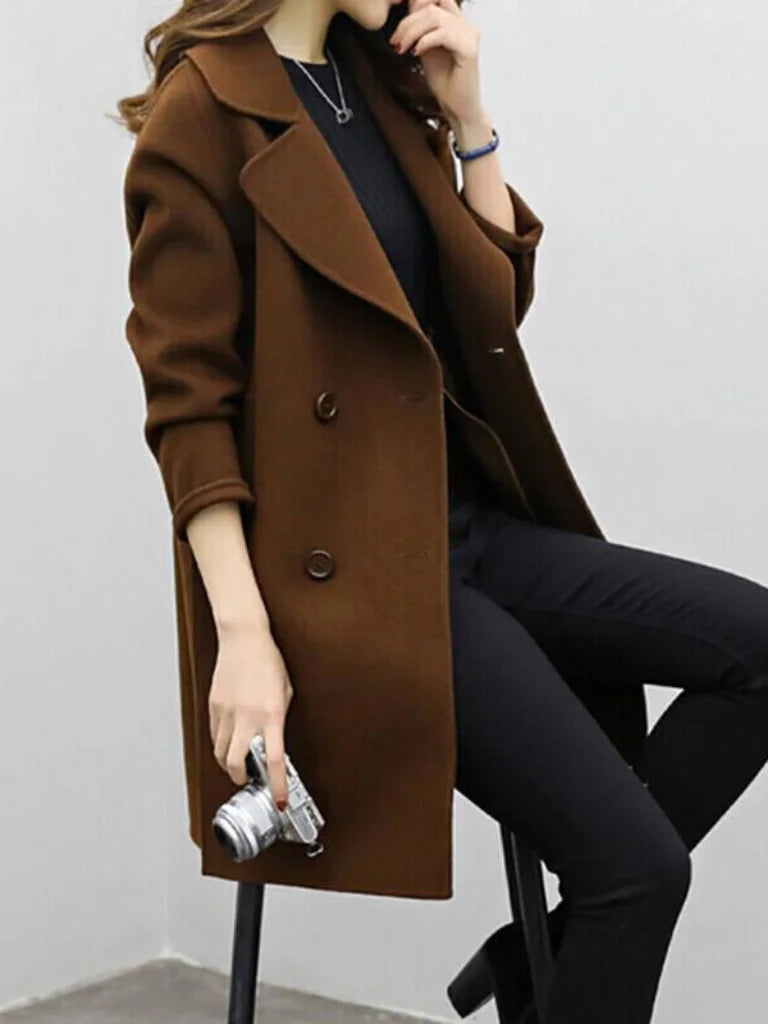 Women's Double-Breasted Notch Lapel Wool Coat