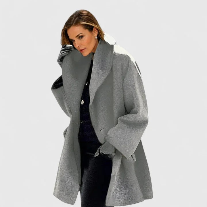 Women's Button-Front Shawl Collar Wool Coat