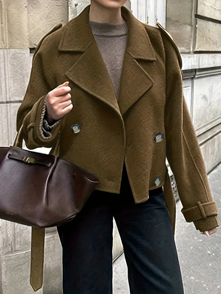 Women's Peacoat Cropped Oversized Wool