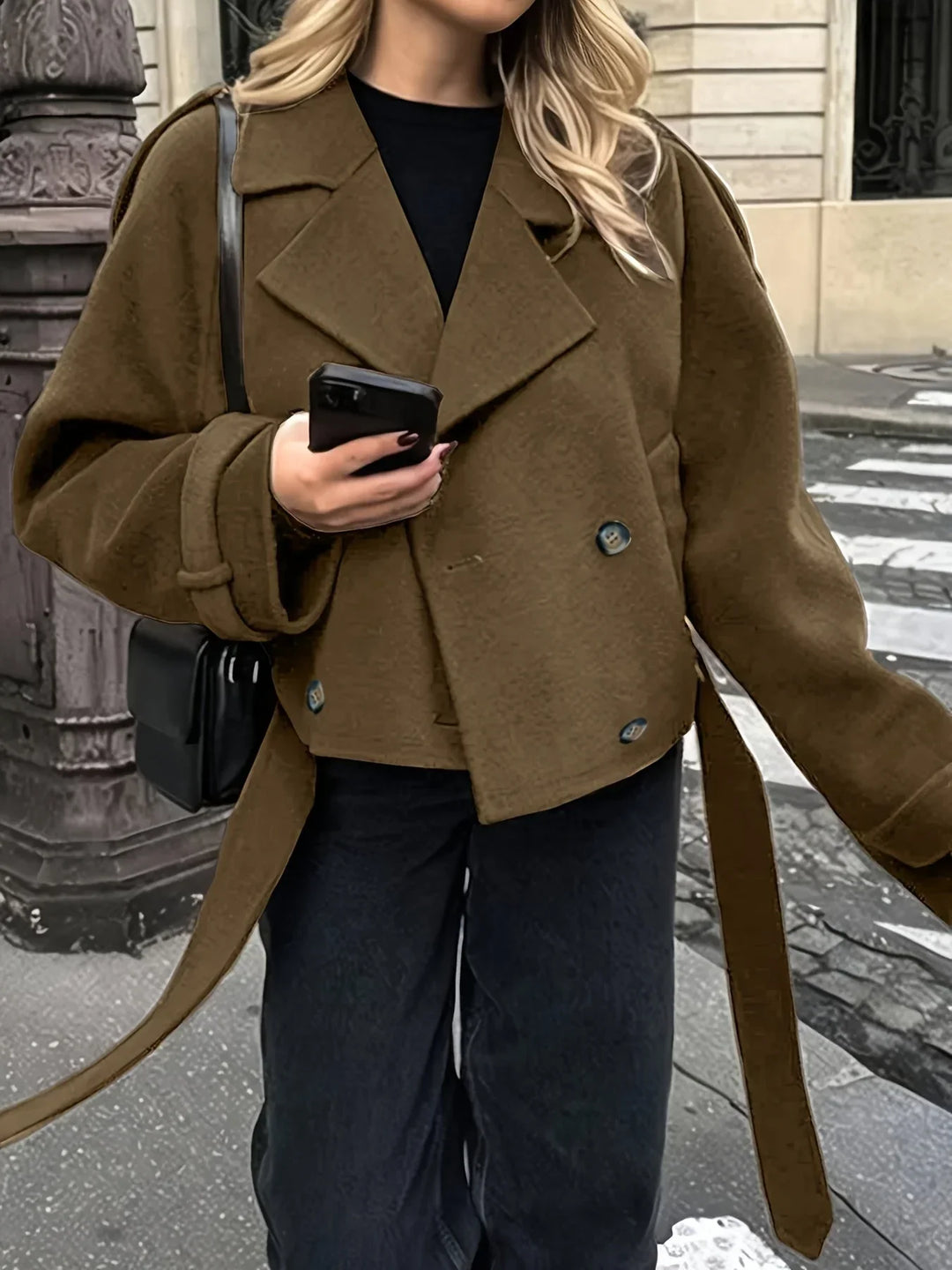 Women's Peacoat Cropped Oversized Wool