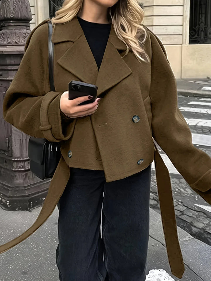 Women's Peacoat Cropped Oversized Wool