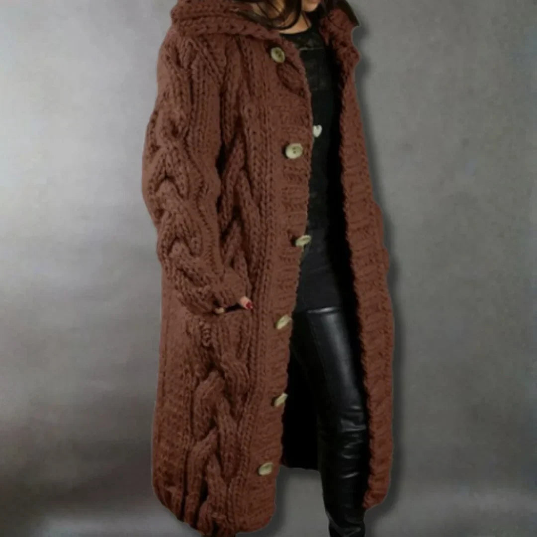 Women's Oversized Hooded Cable-Knit Longline Cardigan