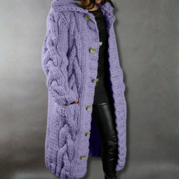 Women's Oversized Hooded Cable-Knit Longline Cardigan