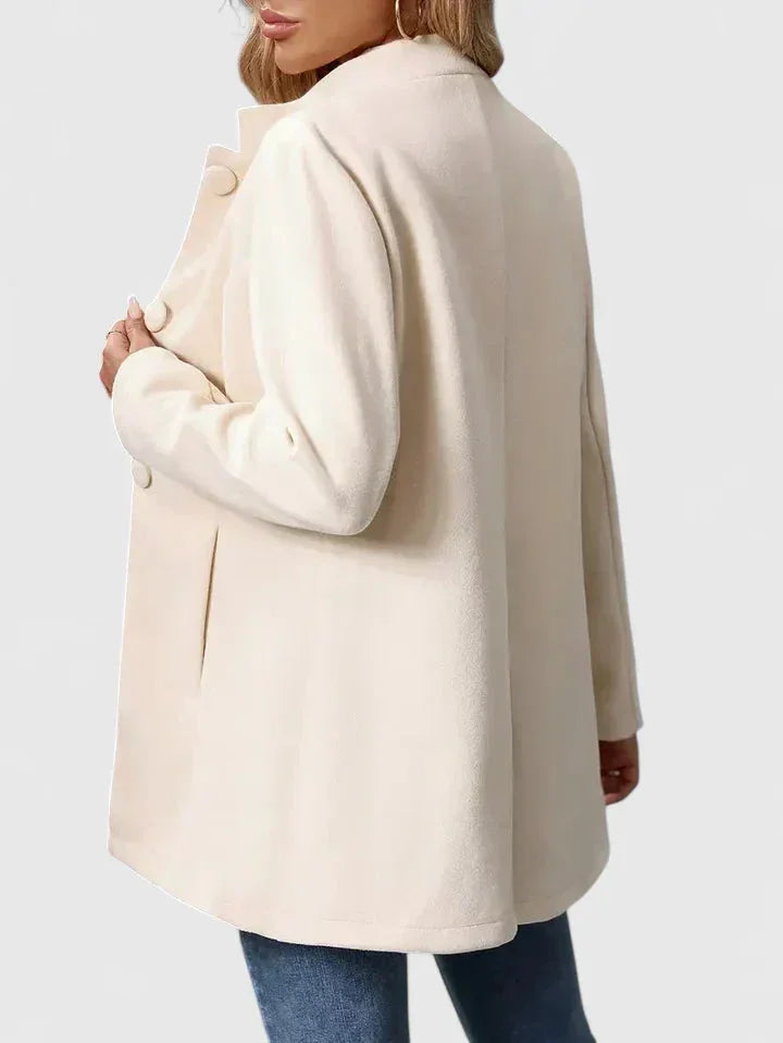 Women's Button-Front Stand Collar Wool Coat – Side Seam Pockets
