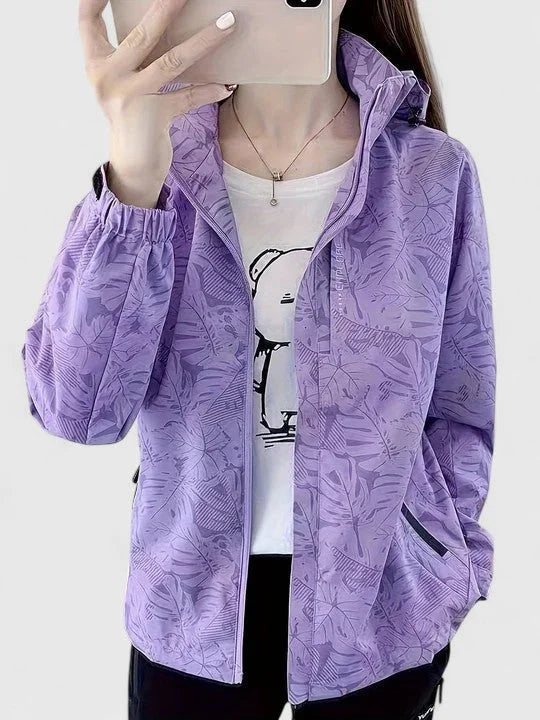 Women's Zip-Up Hood Jacket – Leaf Pattern