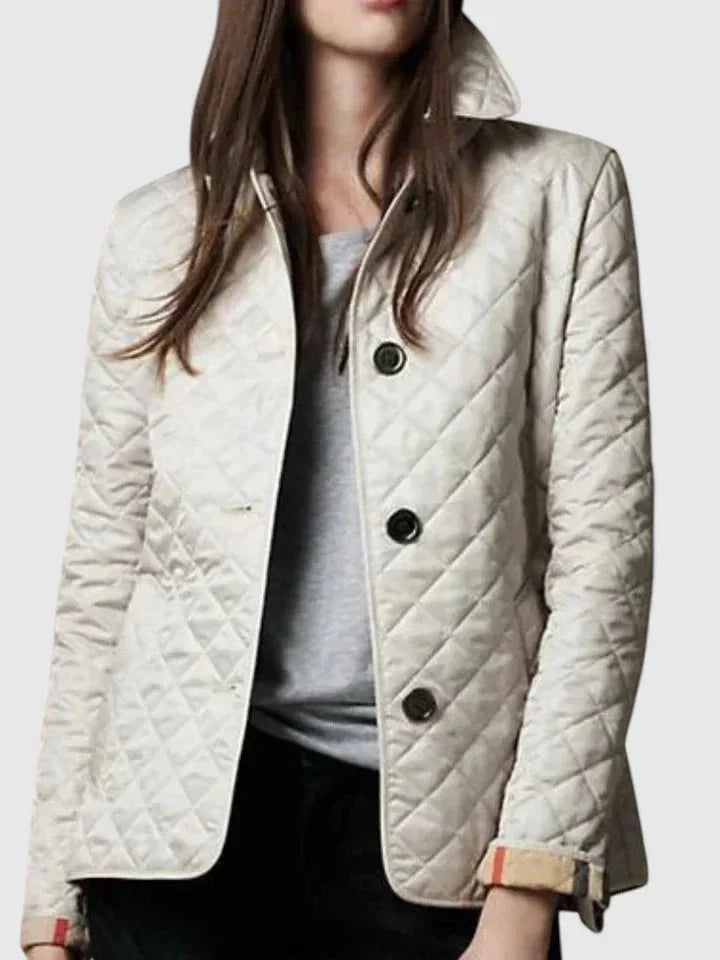 Women's Button-Front Collared Quilted Jacket – Plaid Lining