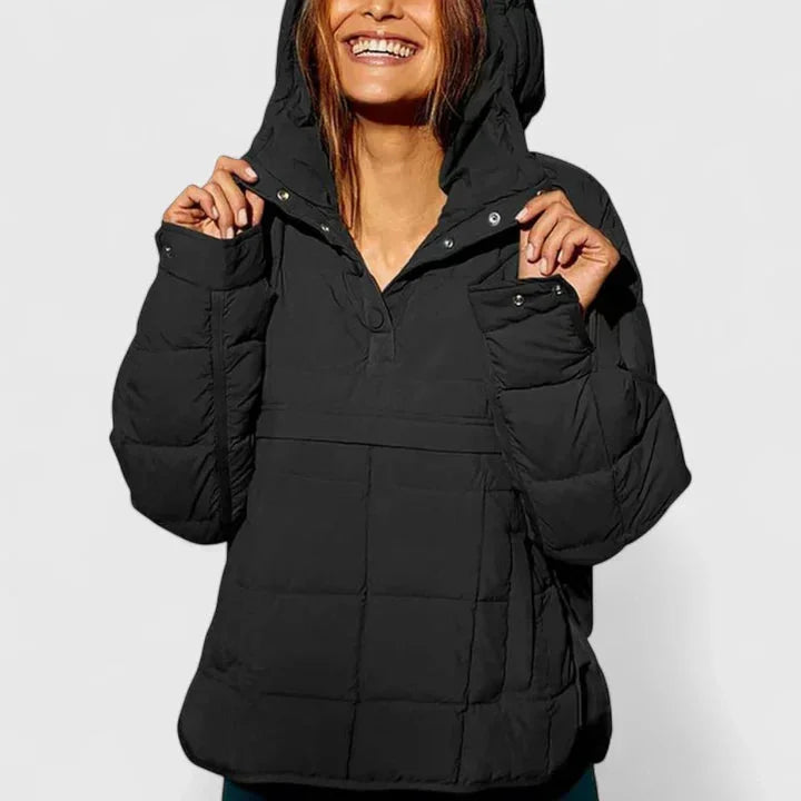 Women's Quilted Half-Zip Hood Puffer Jacket – Placket