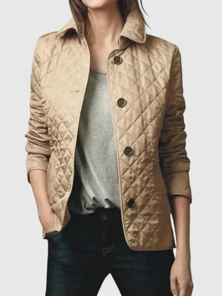 Women's Button-Front Collared Quilted Jacket – Plaid Lining