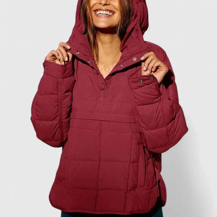 Women's Quilted Half-Zip Hood Puffer Jacket – Placket