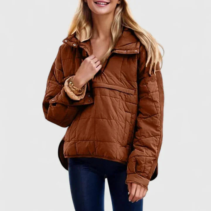 Women's Quilted Half-Zip Hood Puffer Jacket – Placket
