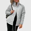 Women's Zip-Up Stand Collar Quilted Jacket – Knit Sleeves